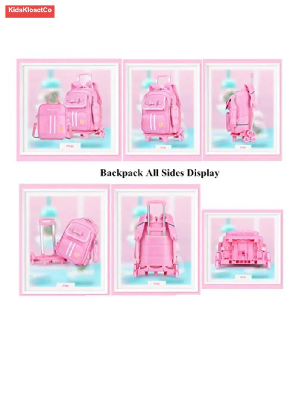 Kids Rolling Backpack with Wheels Cute Bowknot Carry-on for School Trolley